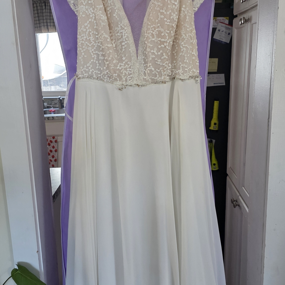 Beaded V-Neck A-Line Wedding Dress in Ivory and Champagne